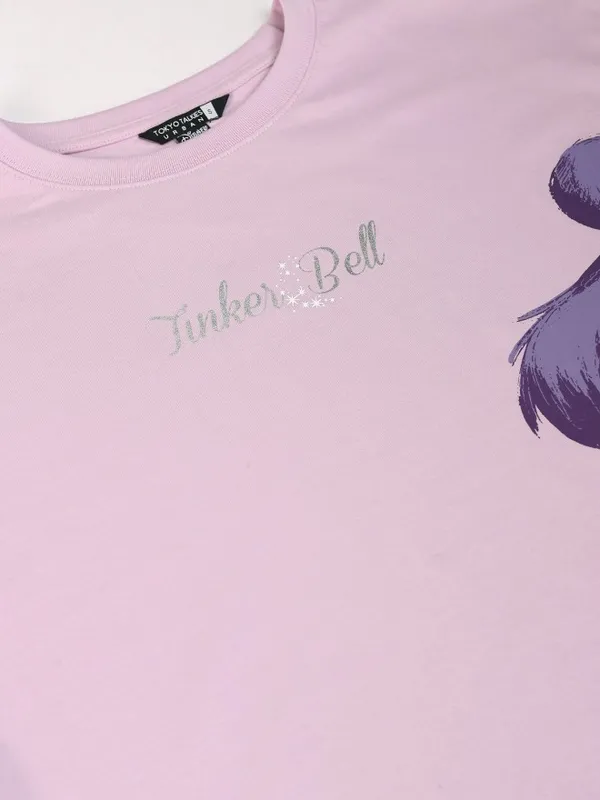 Disney By Tokyo Talkies Women Lavender Tinker Bell Printed Oversized T-Shirt