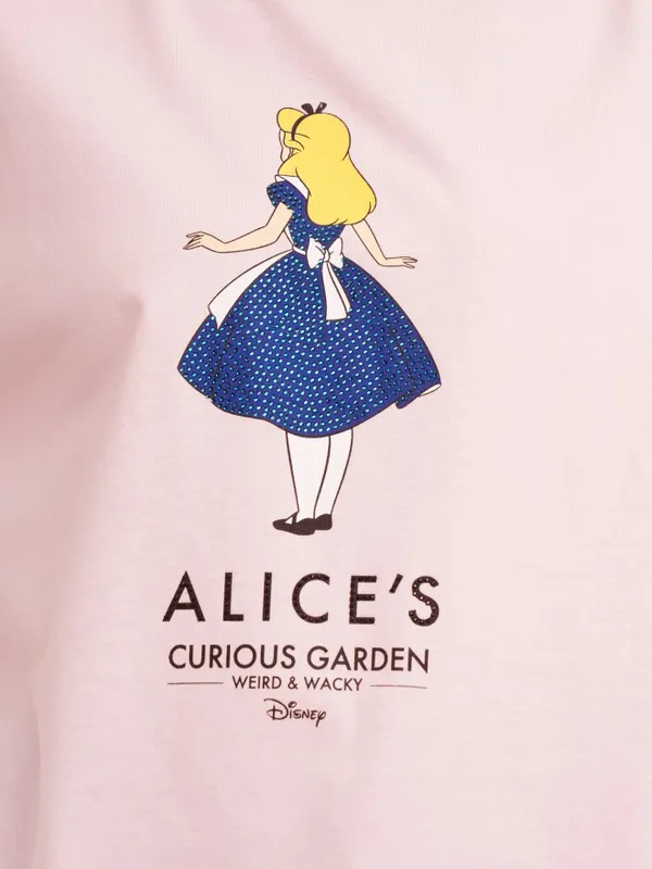 Disney By Tokyo Talkies Women Pink Alice Printed Round Neck Boxy Fit T-Shirt