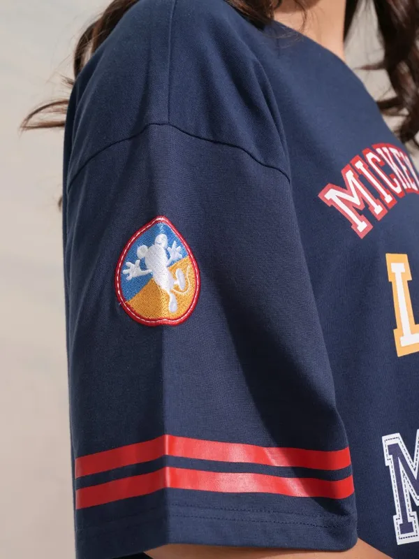 Disney By Tokyo Talkies Women Navy Blue Mickey Mouse Printed Round Neck T-Shirt