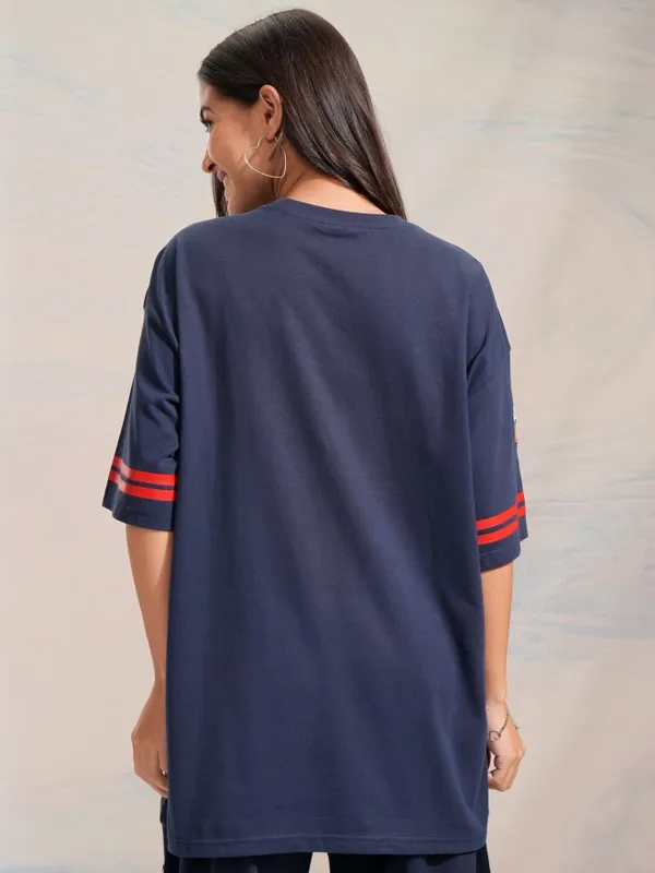 Disney By Tokyo Talkies Women Navy Mickey Mouse Printed Relaxed Fit Casual T-Shirt