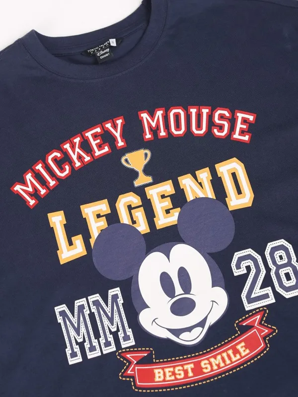 Disney By Tokyo Talkies Women Navy Mickey Mouse Printed Relaxed Fit Casual T-Shirt