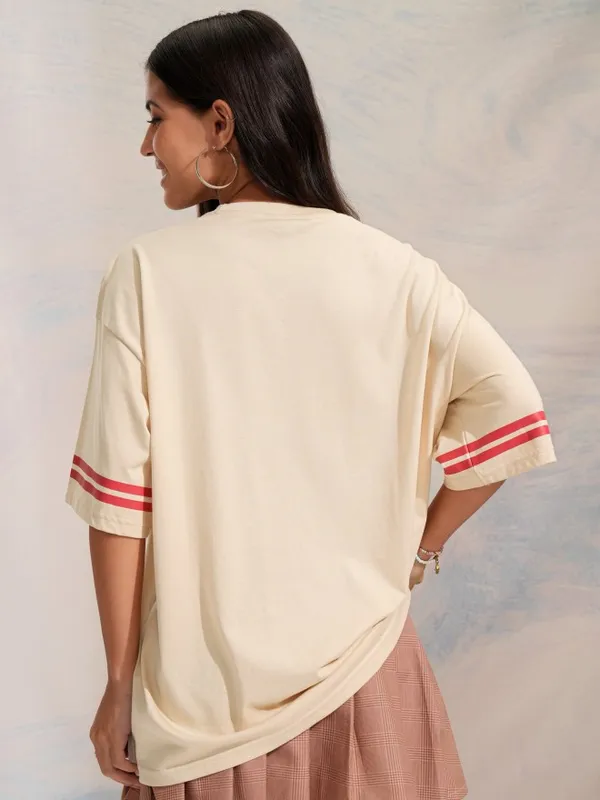 Disney By Tokyo Talkies Women Beige Mickey Mouse Printed Round Neck T-Shirt