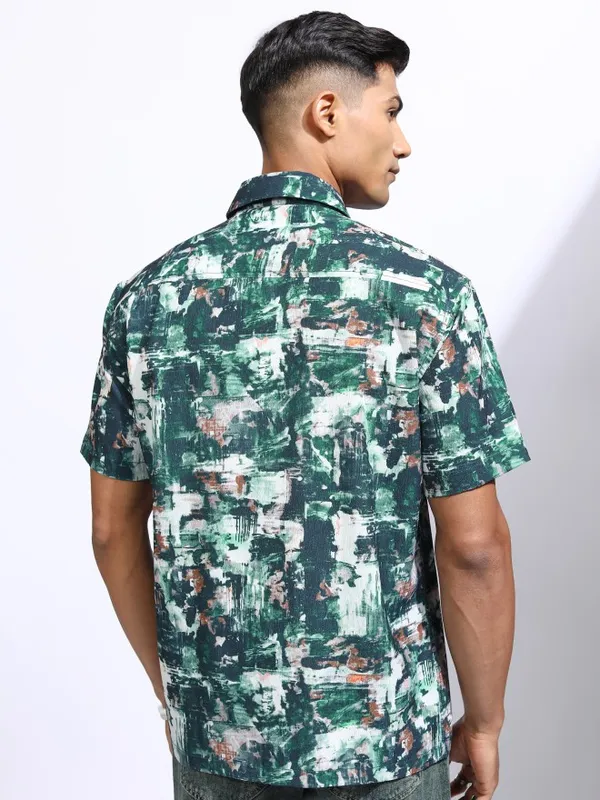 Locomotive Men Teal Printed Relaxed Fit Casual Shirt
