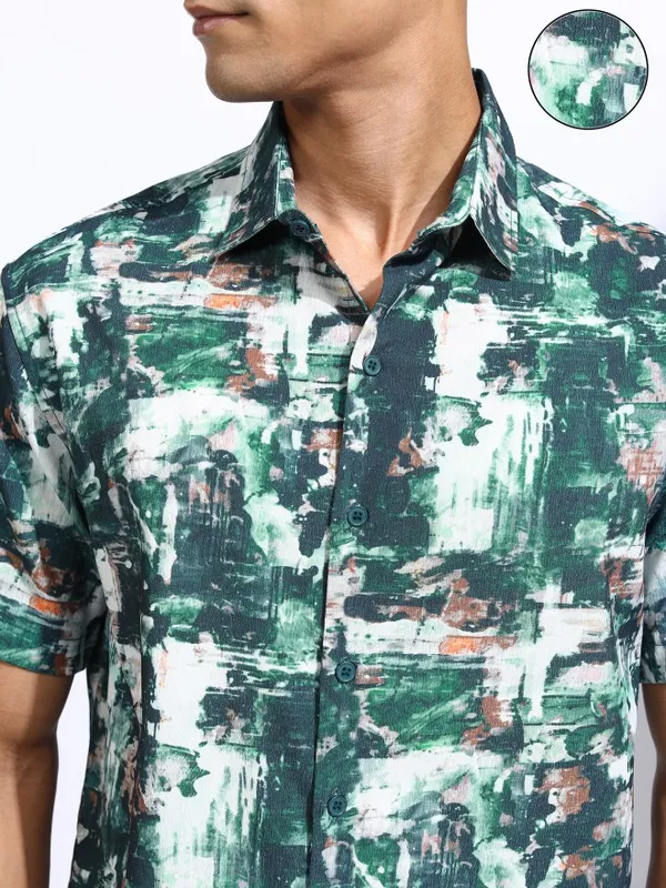 Locomotive Men Teal Printed Relaxed Fit Casual Shirt