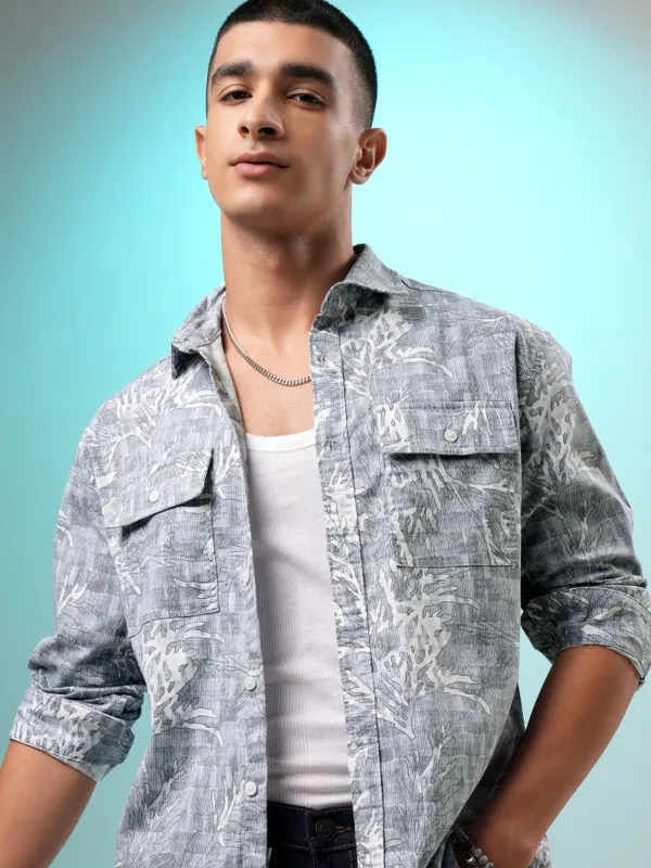 Highlander Men Blue Printed Relaxed Fit Casual Shirt