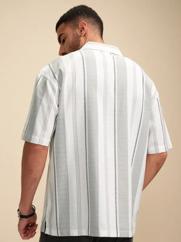 Locomotive Men White Striped Oversized Fit Casual Shirt