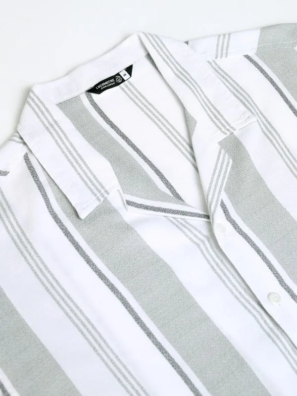 Locomotive Men White Striped Oversized Fit Casual Shirt