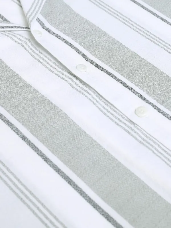 Locomotive Men White Striped Oversized Fit Casual Shirt