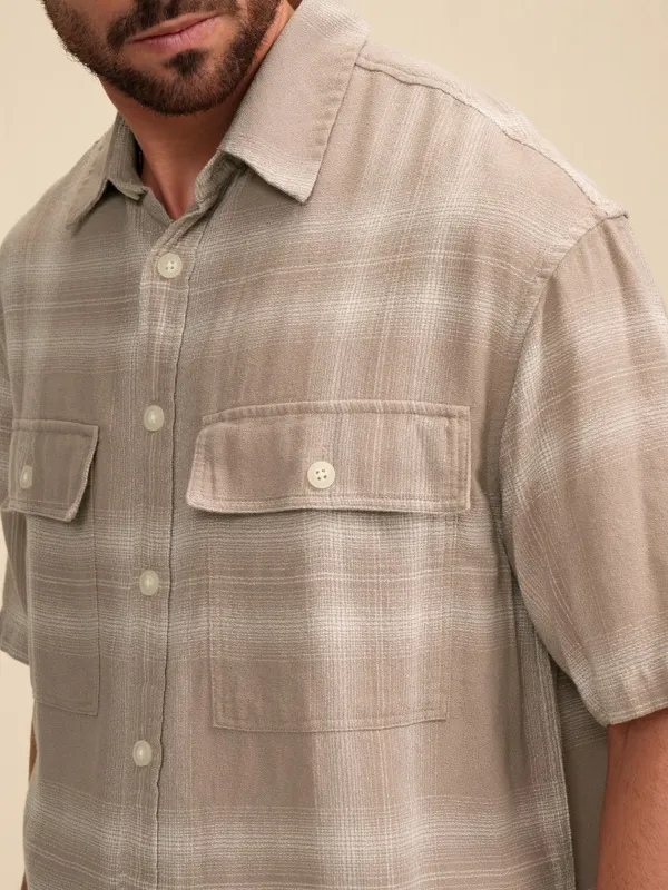 Locomotive Men Tan Checked Oversized Fit Casual Shirt