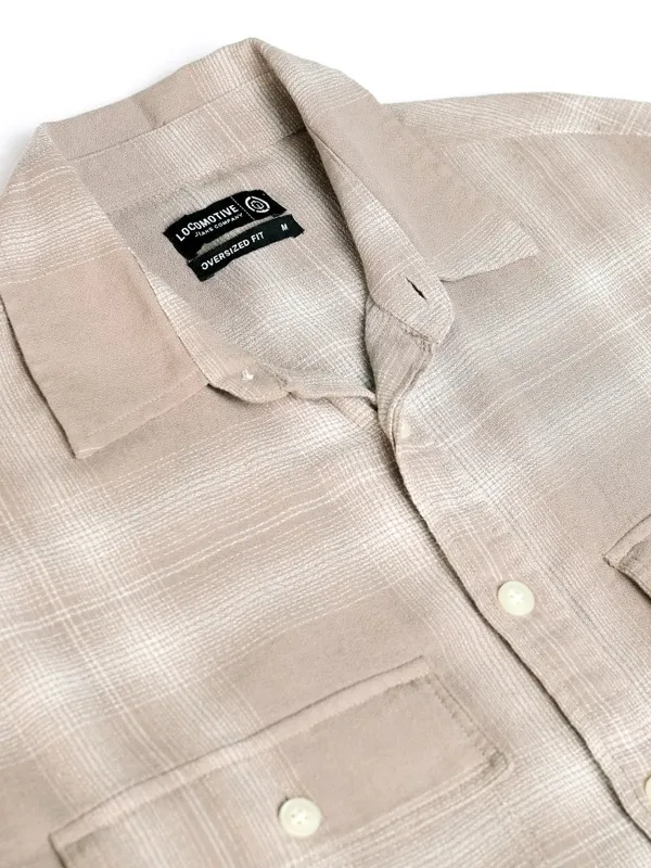Locomotive Men Tan Checked Oversized Fit Casual Shirt