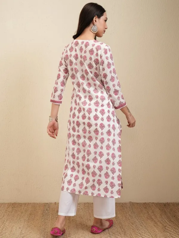 Vishudh Women White Printed Straight Kurta
