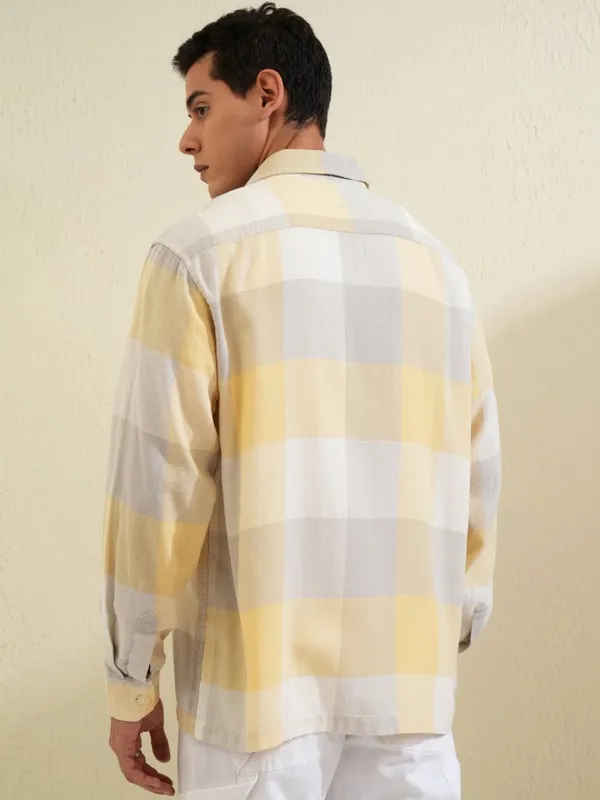 Locomotive Men Yellow Checked Oversized Fit Casual Shirt