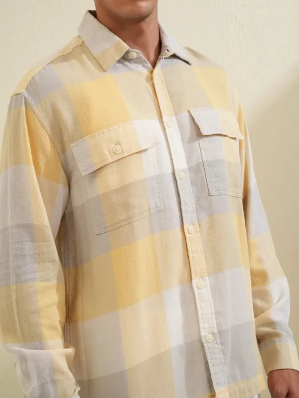 Locomotive Men Yellow Checked Oversized Fit Casual Shirt