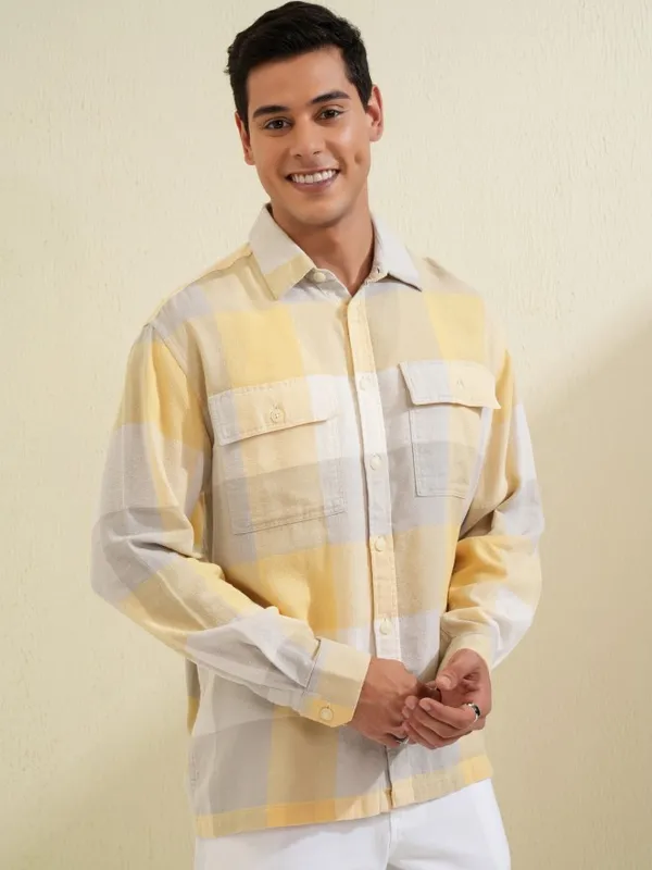 Locomotive Men Yellow Checked Oversized Fit Casual Shirt