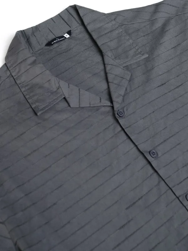 Highlander Men Grey Textured Relaxed Fit Casual Shirt