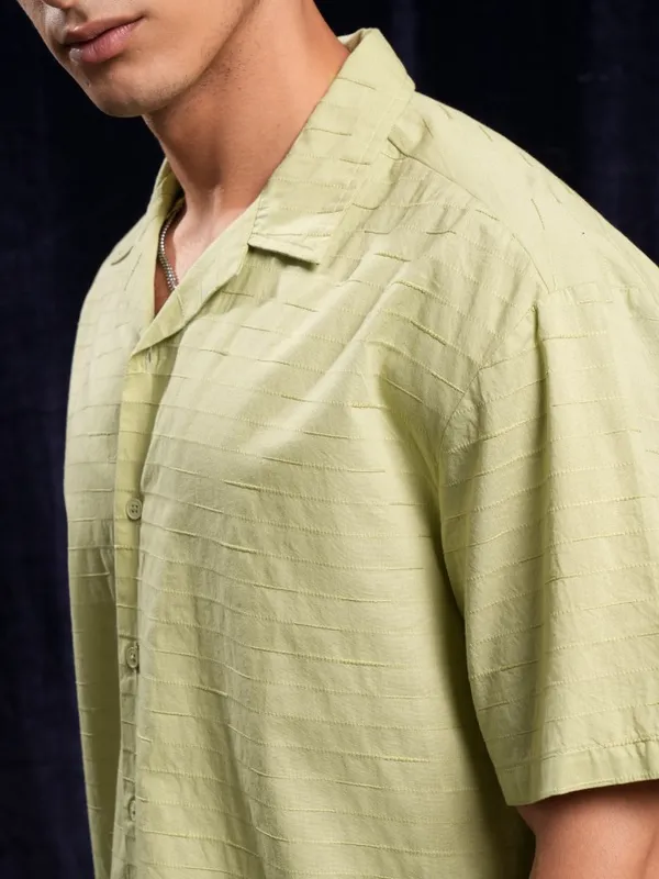 Highlander Green Textured Relaxed Fit Casual Shirt