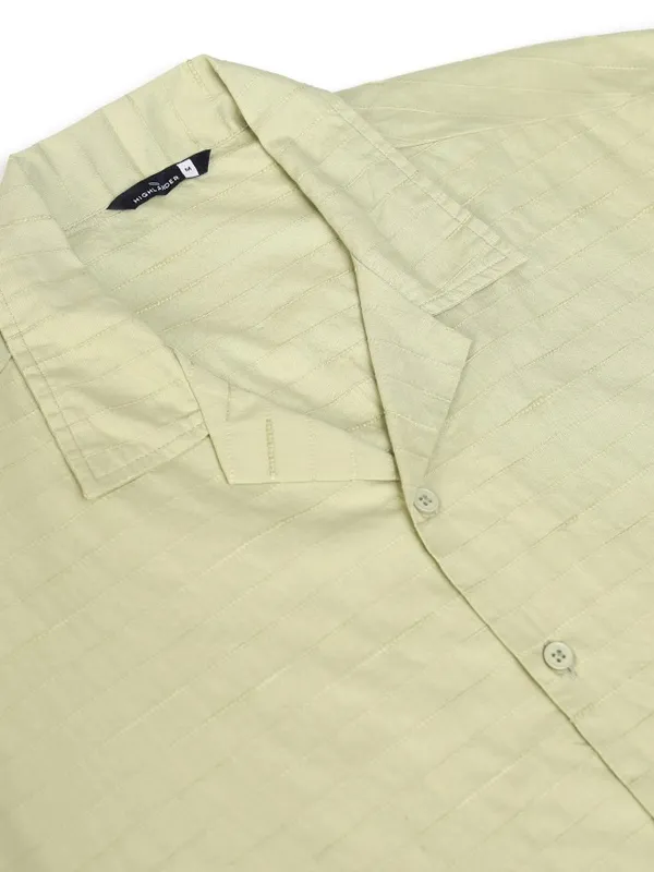 Highlander Green Textured Relaxed Fit Casual Shirt