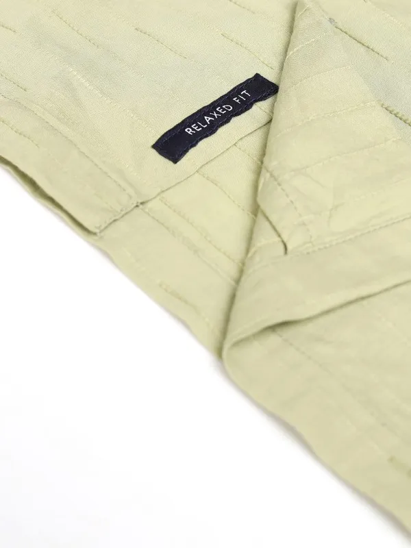 Highlander Green Textured Relaxed Fit Casual Shirt