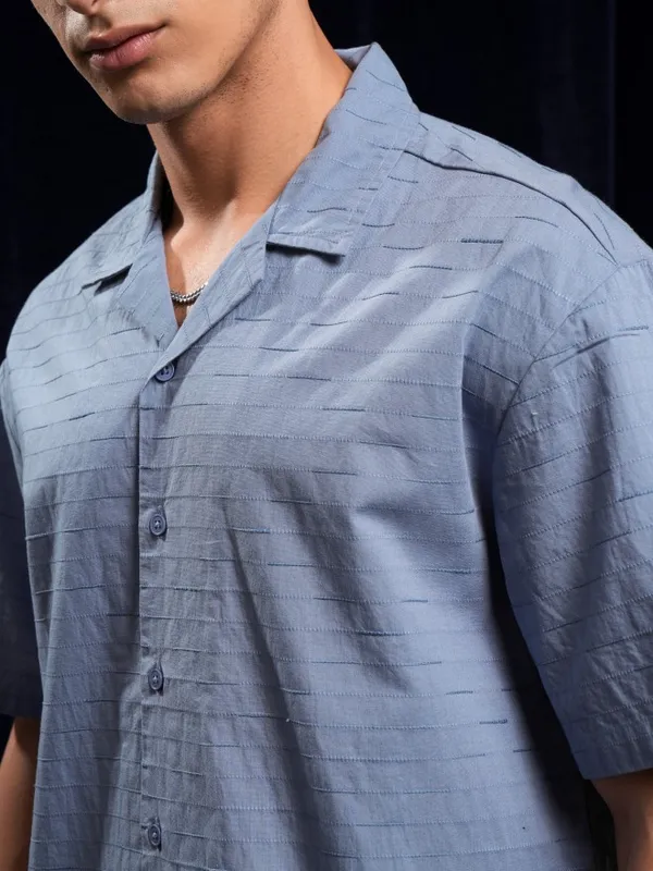 Highlander Men Blue Self Design Relaxed Fit Casual Shirt