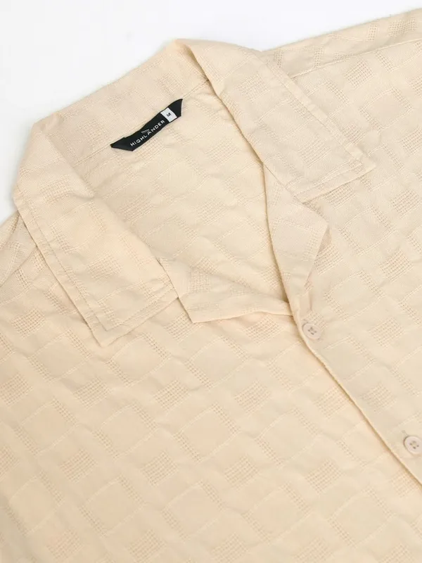 Highlander Men Cream Textured Relaxed Fit Casual Shirt