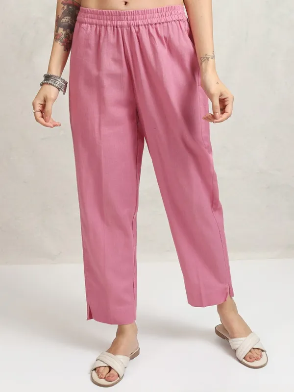 Vishudh Women Pink Embroidered Kurta With Trousers