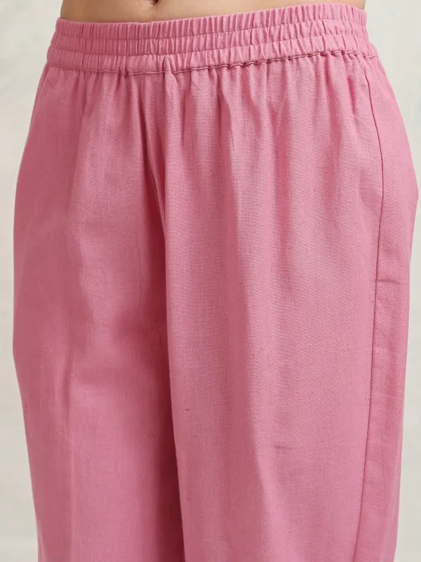 Vishudh Women Pink Embroidered Kurta With Trousers