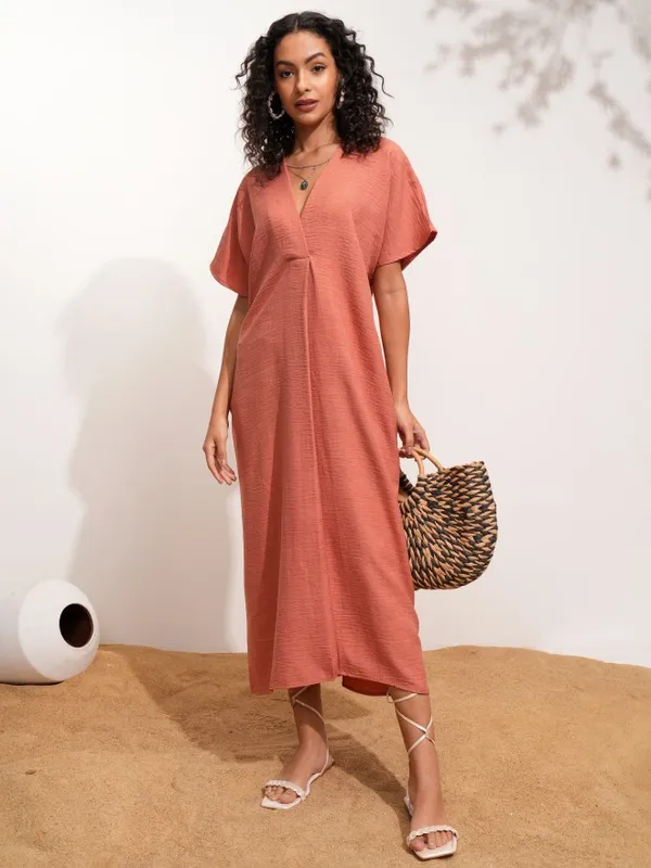 Tokyo Talkies Women Rust Solid Maxi Dress