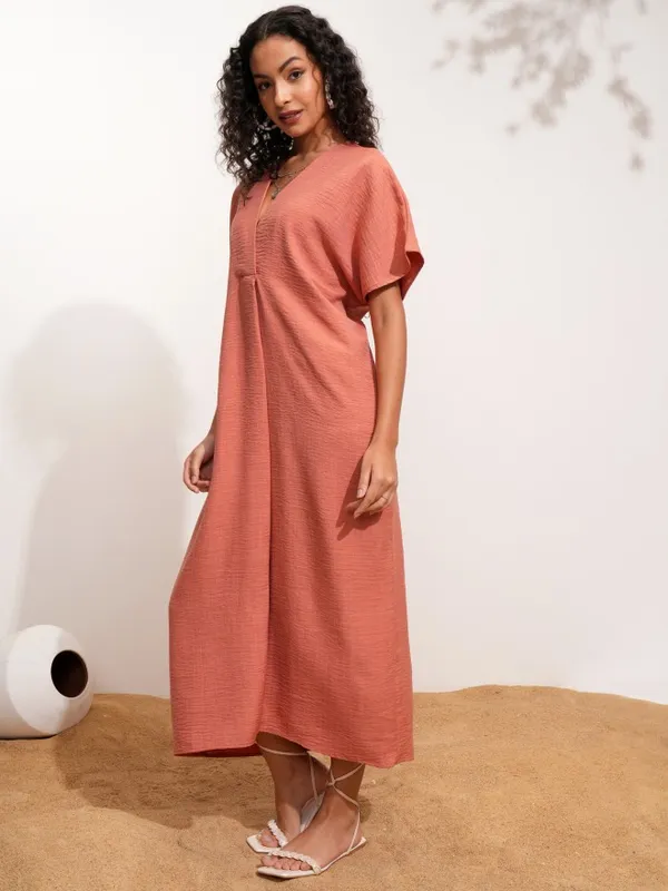 Tokyo Talkies Women Rust Solid Maxi Dress