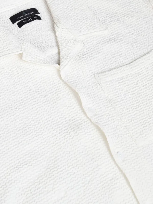 Highlander Men White Textured Relaxed Fit Casual Shirt