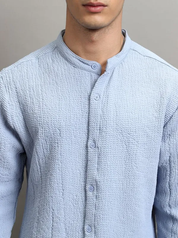 Highlander Men Blue Textured Regular Fit Casual Shirt