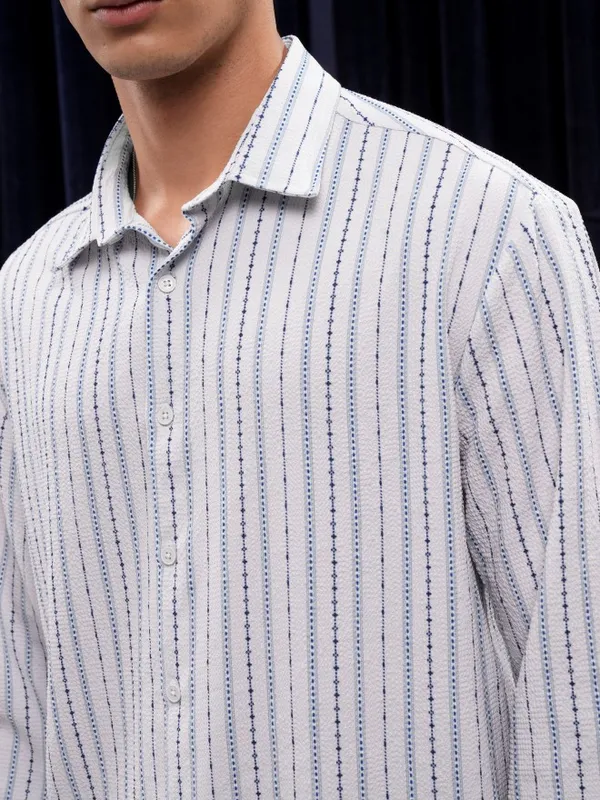 Highlander Men Grey Striped Relaxed Fit Casual Shirt