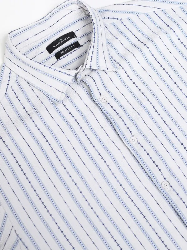 Highlander Men Grey Striped Relaxed Fit Casual Shirt