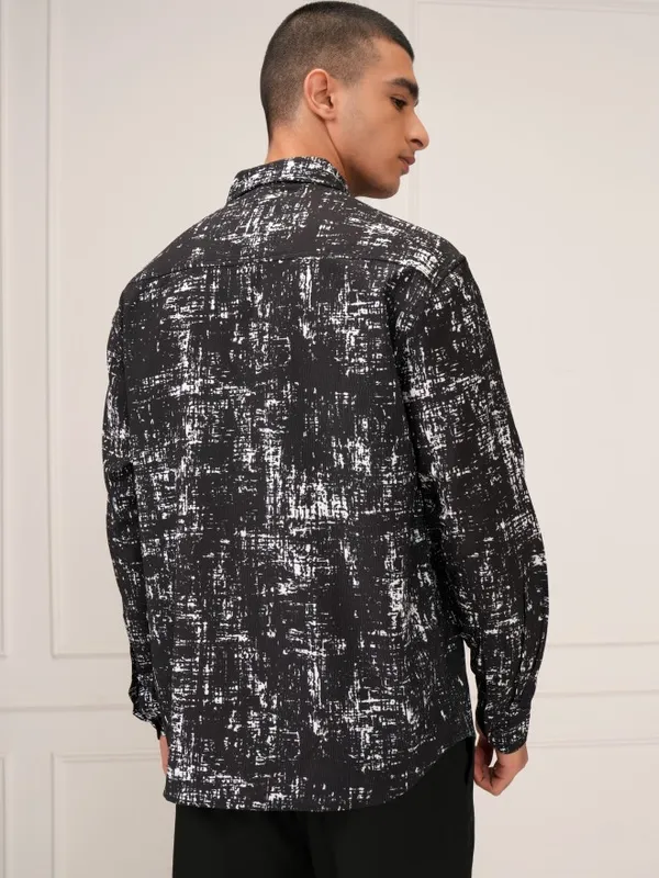 Highlander Men Black Printed Relaxed Fit Casual Shirt