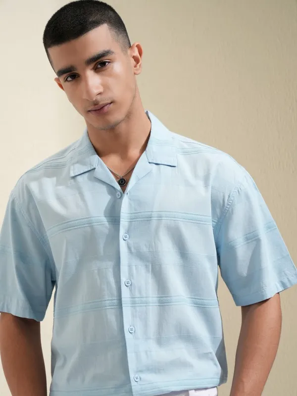 Highlander Men Blue Striped Relaxed Fit Casual Shirt