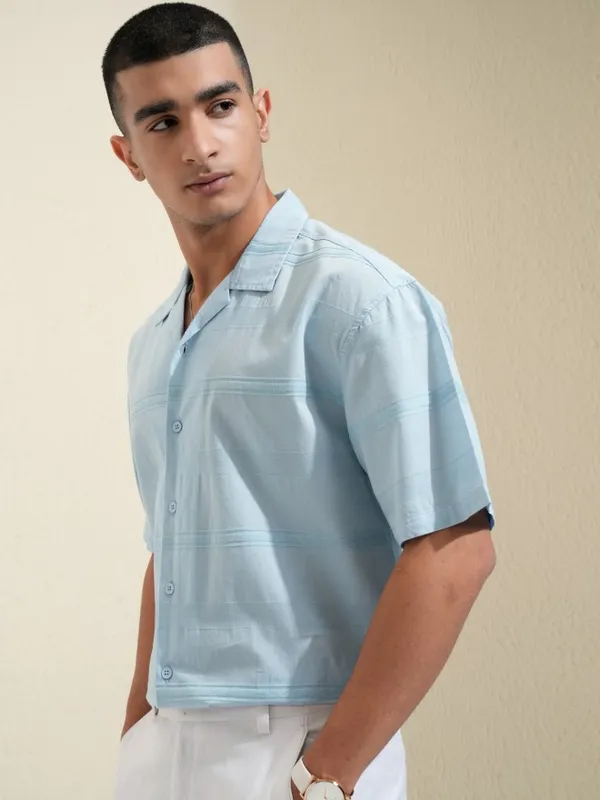 Highlander Men Blue Striped Relaxed Fit Casual Shirt
