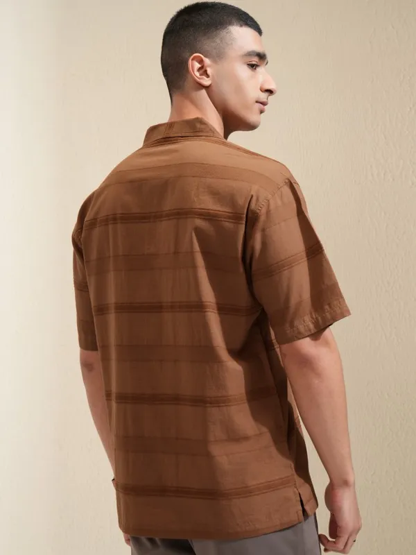 Highlander Men Brown Striped Relaxed Fit Casual Shirt