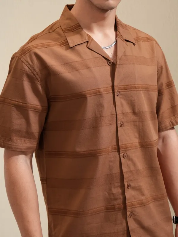 Highlander Men Brown Striped Relaxed Fit Casual Shirt