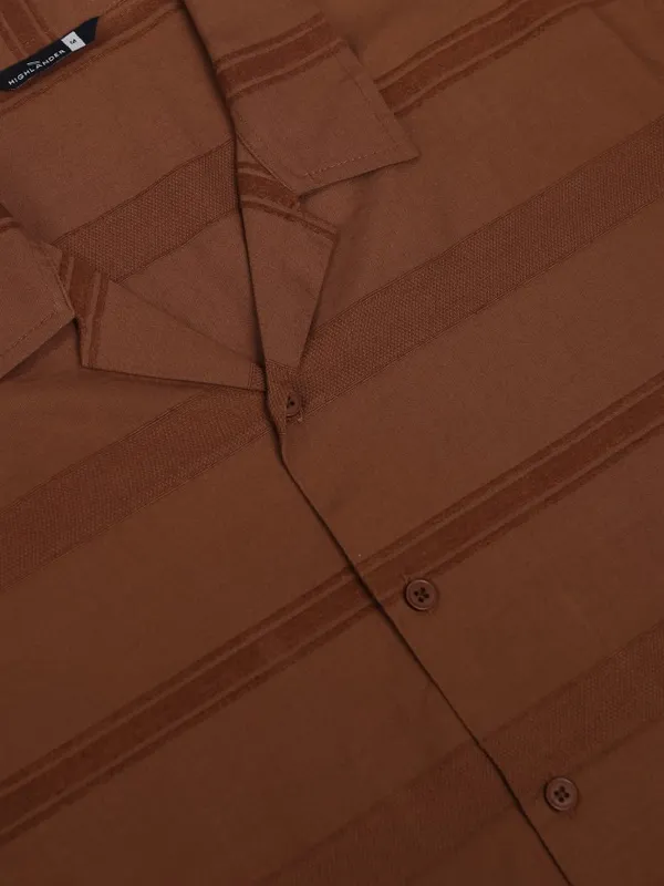 Highlander Men Brown Striped Relaxed Fit Casual Shirt