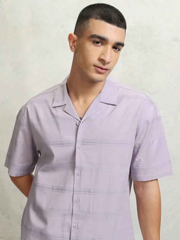 Highlander Men Lavender Striped Relaxed Fit Casual Shirt