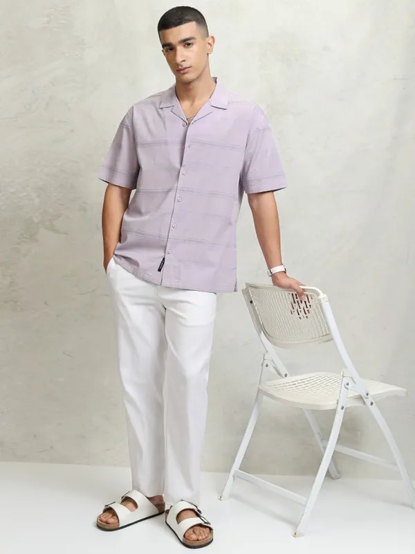 Highlander Men Lavender Striped Relaxed Fit Casual Shirt