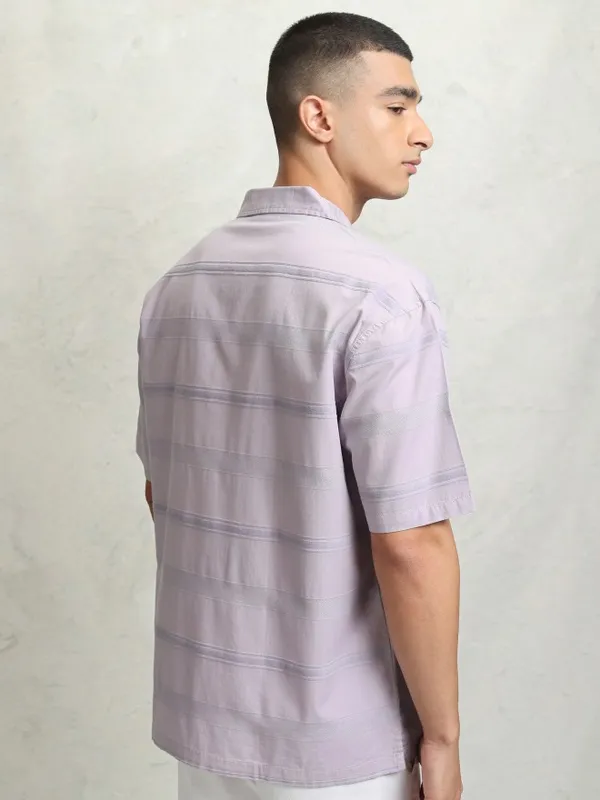Highlander Men Lavender Striped Relaxed Fit Casual Shirt