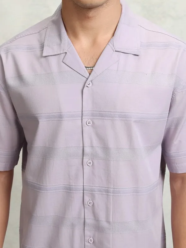 Highlander Men Lavender Striped Relaxed Fit Casual Shirt