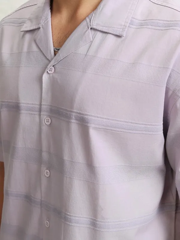 Highlander Men Lavender Striped Relaxed Fit Casual Shirt