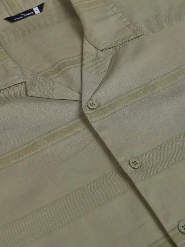 Highlander Men Olive Striped Relaxed Fit Casual Shirt