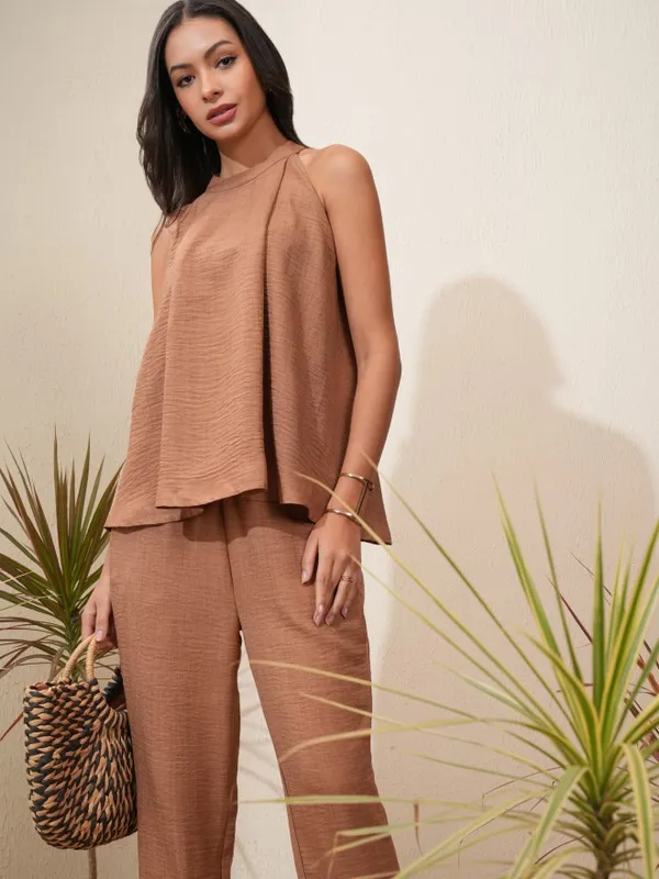 Vishudh Women Pink Top With Trousers Co-Ords