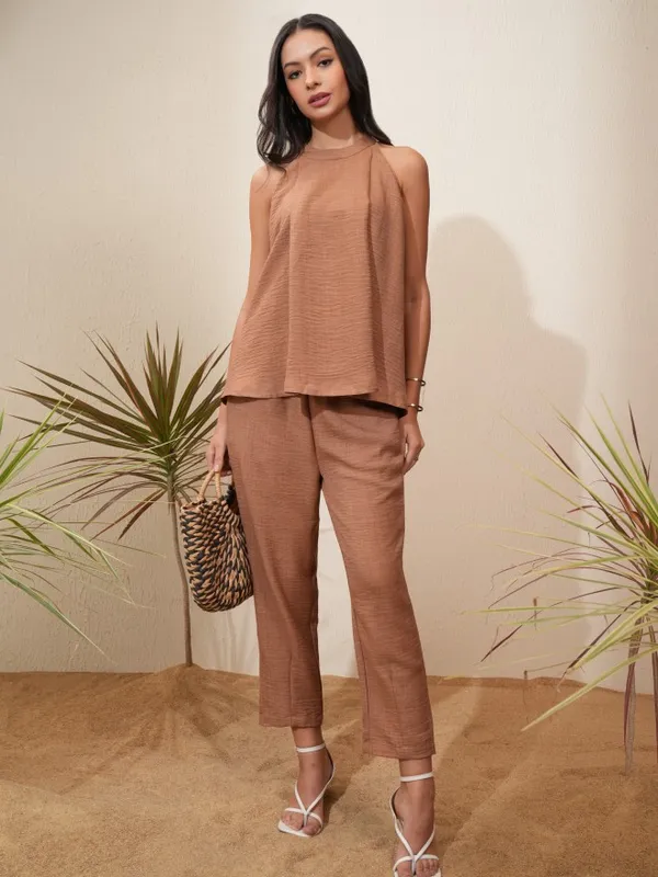 Vishudh Women Pink Top With Trousers Co-Ords