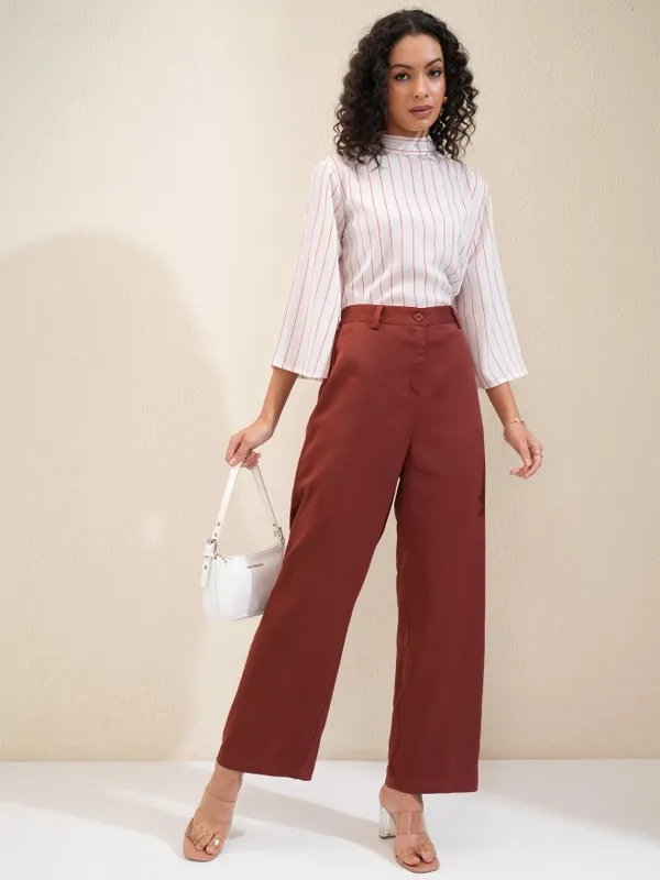 Tokyo Talkies Women Rust Regular Solid Wide Leg