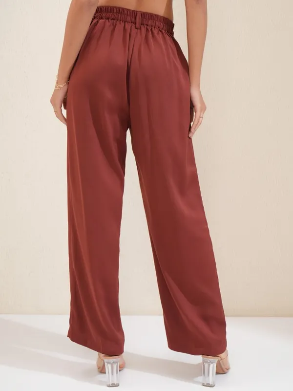 Tokyo Talkies Women Rust Regular Solid Wide Leg