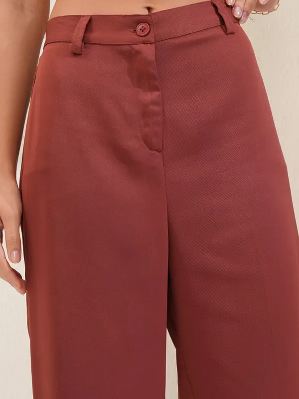 Tokyo Talkies Women Rust Regular Solid Wide Leg