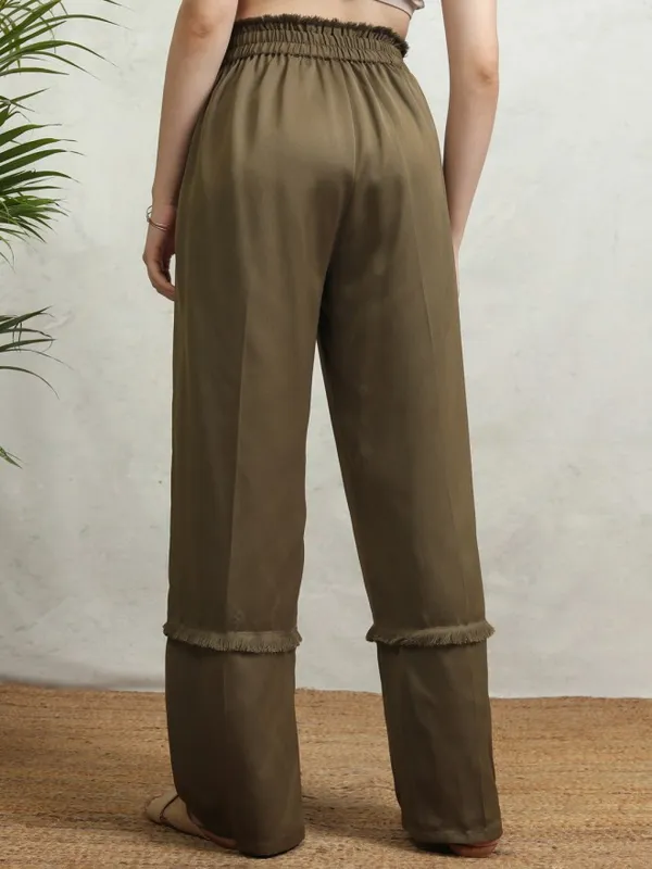 Tokyo Talkies Women Olive Solid Straight Fit Casual Trouser